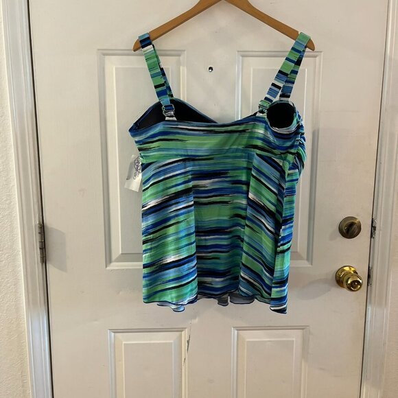 Catherines Woman's Green/Blue Plus-Size Summer Beachy Resort Tankini Top Sz 22W - Picture 5 of 9